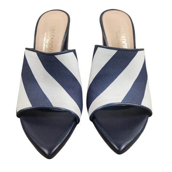 Paris Valtadoros Striped Mule Heels Women’s SZ 37 (US 6) Navy/White Block Heel - Picture 2 of 13